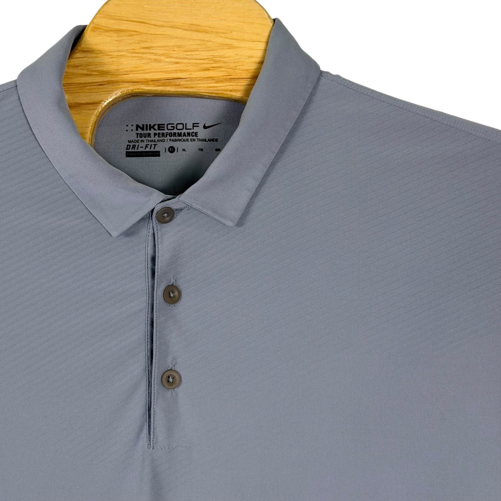 Nike Golf Performance Polo Shirt Men XL Gray Textured Dri-FIT Tour Stretch Logo